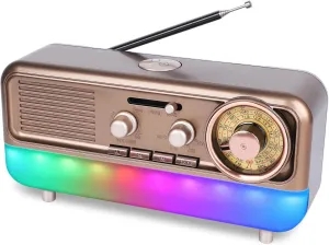 Radio AM FM SW Shortwave Radio circadian start span puritan compromise with Colorful Ambient Light$Battery Operated$SUB Charging$ TF Card(Dull Gold) Retro Portable 