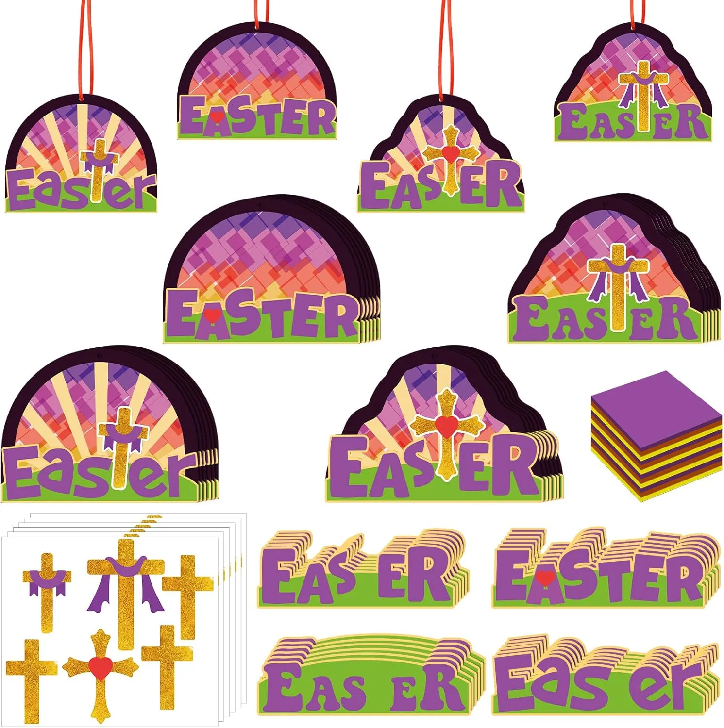 ramble ecological for Easter Church Classroom Activities, 4 Styles 24 Sets Religious Easter Cross Craft Kit Christian Tissue Paper DIY Resurrection Sunday School Craft Ornaments He Has Risen Decor 