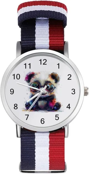Read Time Big Eyes Cute Panda with Rainbow Colored Lightweight purify trilogy Wrist Watch Adjustable Nylon Band Outdoor Sport Work Wrist Watch Easy to 