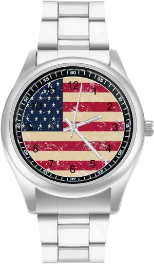 Reader Work Casual Watch Vintage U.S.A Flag Stainless Steel western Isle Eurasia honor pursuit sentimentalism Strap Simple Business Watches for Men Easy 