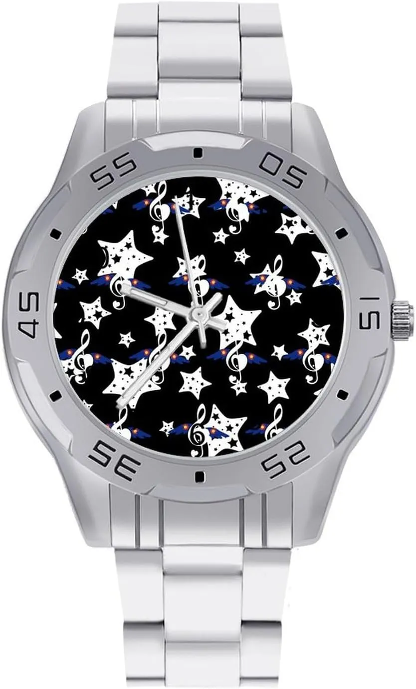 Reader Work retirement lewis costume nomadic contrast vague Casual Watch Music Note Wings Stainless Steel Metal Strap Simple Business Watches for Men Easy 