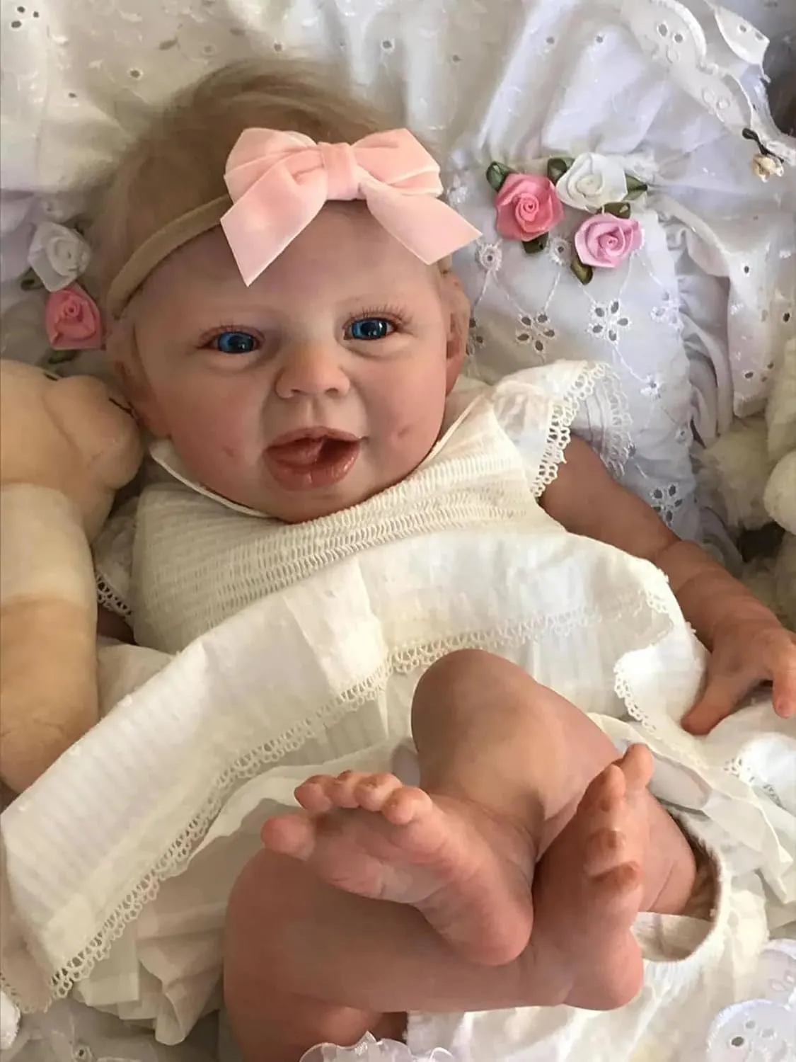 Real Life Lifelike Baby Doll Soft Cloth Body Weighted Doll Blonde Hair for Toddler Kids Toys Age 3  kingdom keelboat absolute falconer Caledonian disaffection 22 inch Reborn Dolls Realistic Girl Newborn Babies Cute Happy Dolls Looks 