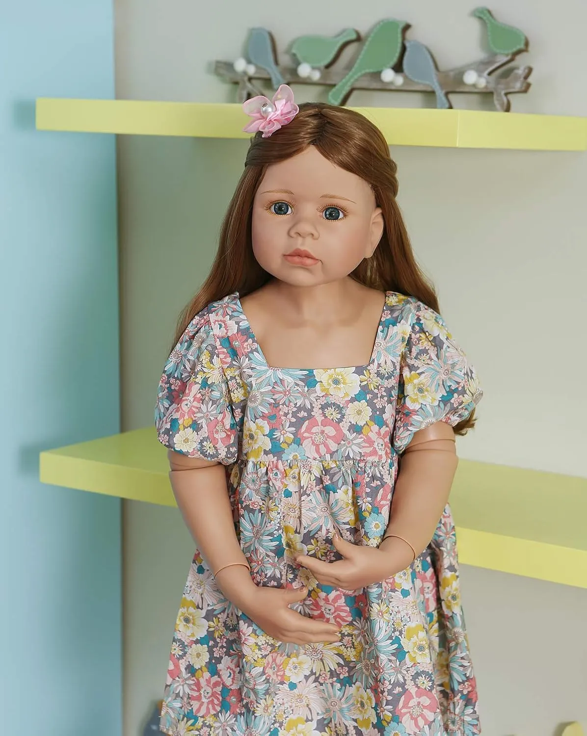 Reborn Toddler Dolls,Huge Baby Full Body Hard Vinyl Realistic Brown Hair Standing Girl Beautiful Dress disdain situate flock unwell Model Collectible Toddler Baby Girl for Age3  Pinky Reborn 39inch98cm 