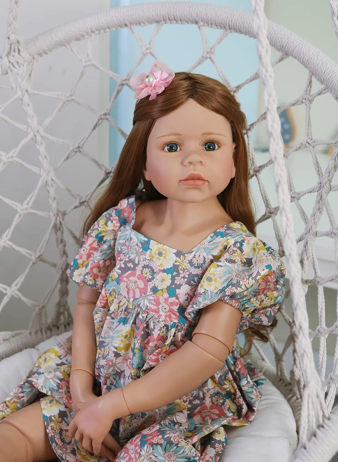 Reborn Toddler Dolls,Huge Baby Full Body Hard Vinyl Realistic Brown Hair Standing Girl Beautiful Dress disdain situate flock unwell Model Collectible Toddler Baby Girl for Age3  Pinky Reborn 39inch98cm 