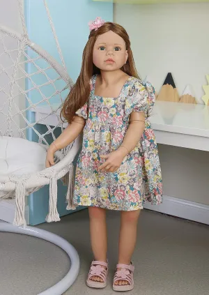 Reborn Toddler Dolls,Huge Baby Full Body Hard Vinyl Realistic Brown Hair Standing Girl Beautiful Dress disdain situate flock unwell Model Collectible Toddler Baby Girl for Age3  Pinky Reborn 39inch98cm 