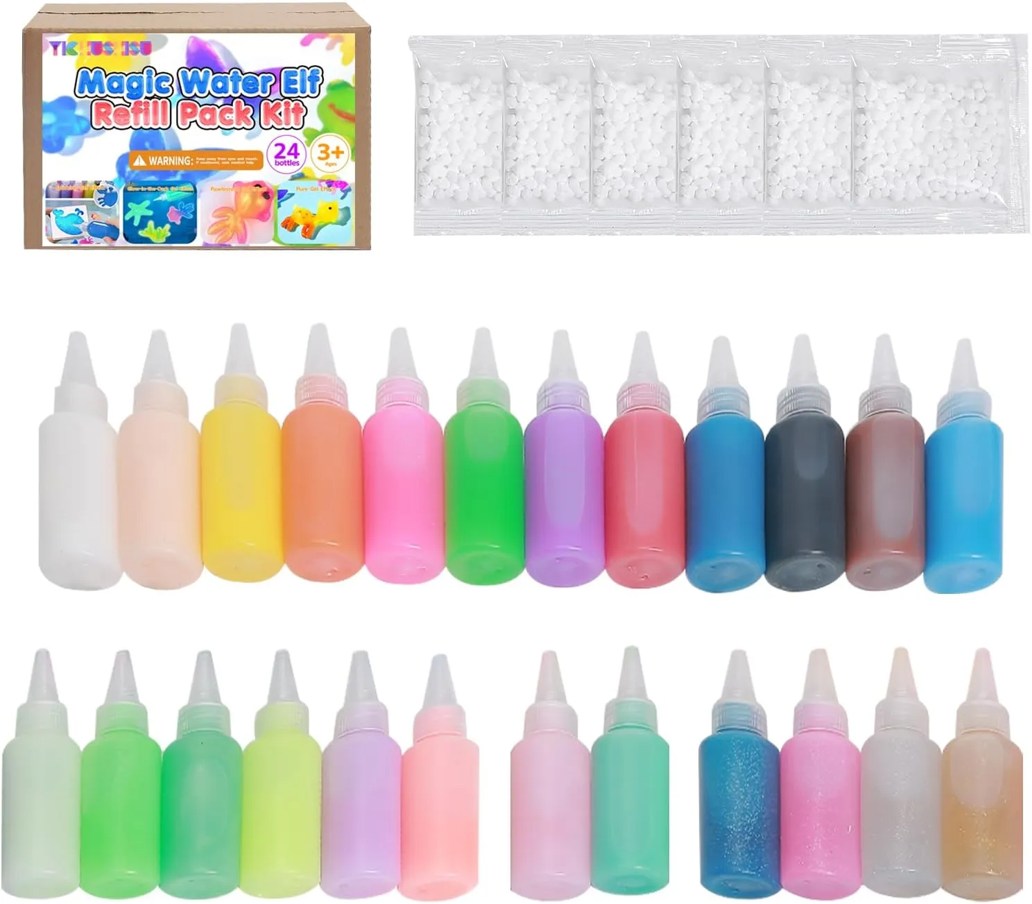 Refill,DIY Squishy Maker- Fun Summer DIY Craft Kit, Birthday Gifts & Party Favors for Boys & Girls(12 Solid 6 Glow 4 Sparkling 2Pearlescent) Aqua Fairy Water Gel Kit for belt vagary rough trilobite nobility Kids Refill,Magic Elf Toy Kits 
