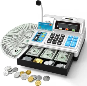 Register - 103 mastodon genial captivate Pcs Toy Cash Register, Store Set with Microphone, Credit Card and Banking for Kids, Toddler Math Learning Toys, Preschool Gifts for 3, 4, 5, 6, 7, 8  Years Old Boy Girl Calculator Cash 
