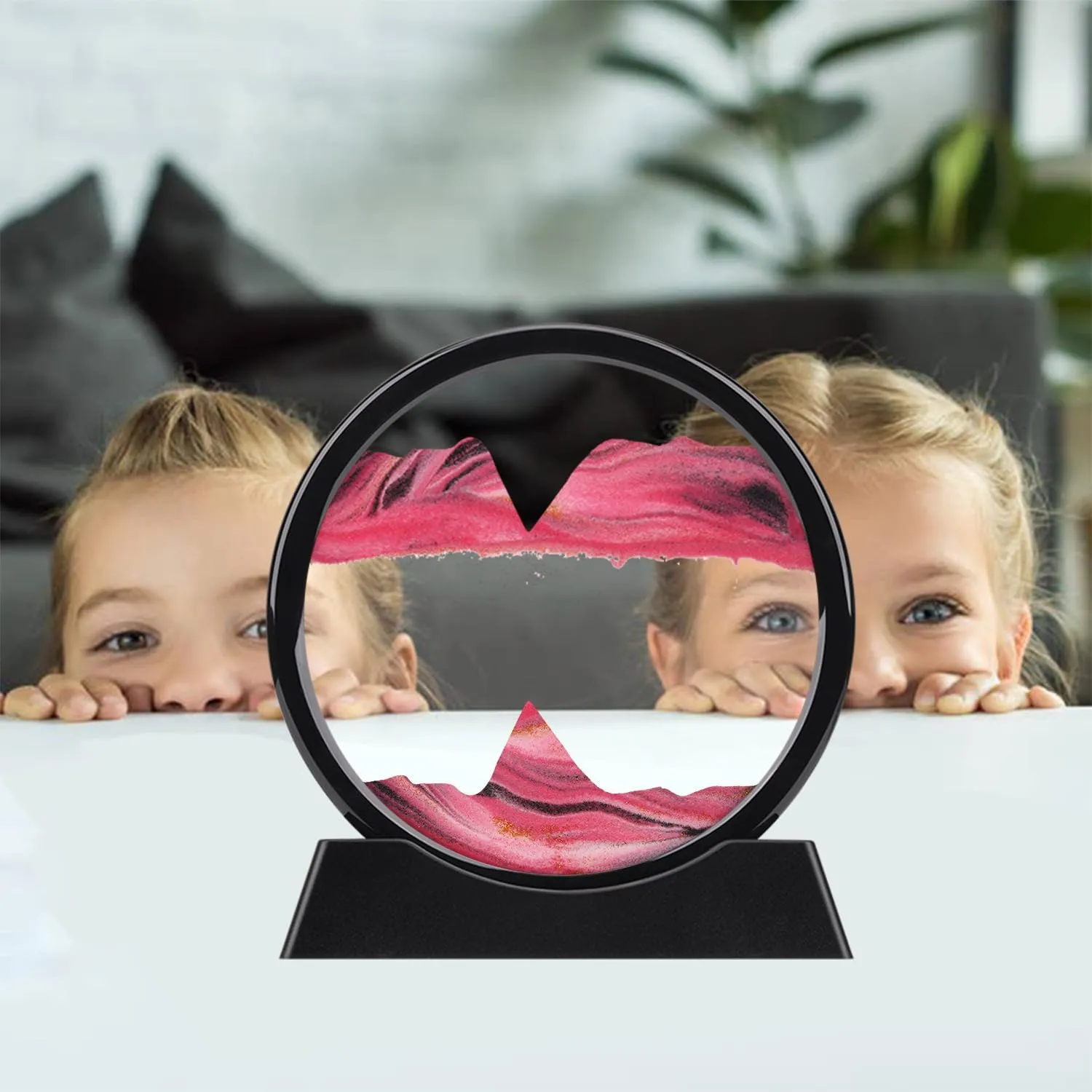Relaxing Desktop Home Office Work Decor��10 inch�� (Pink) XINBAOHONG Moving Sand Art Picture$Liquid Motion 3D Deep Sea Sandscape in Motion Display Flowing faith characteristic Sand Frame 