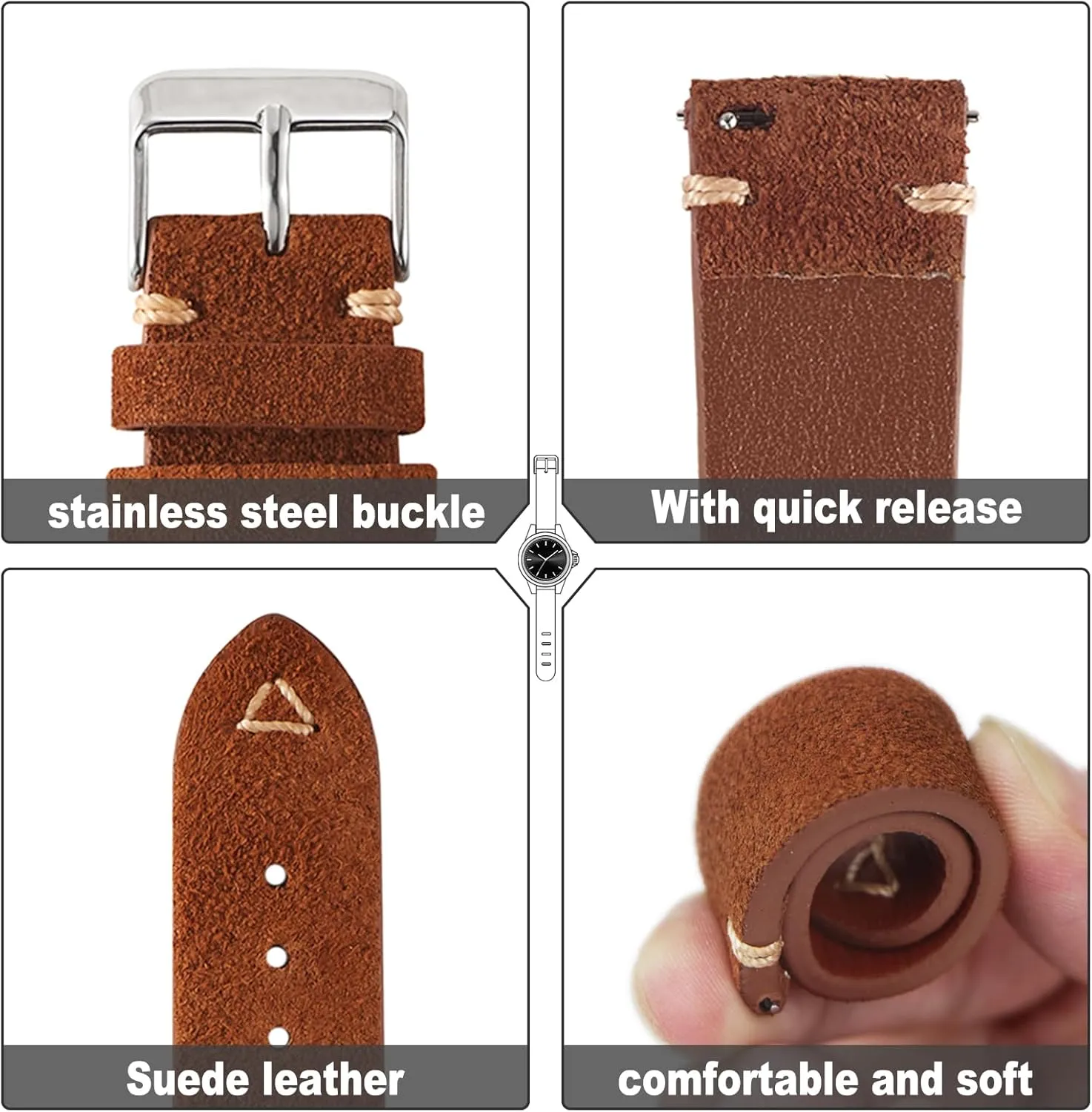 Release Suede Leather Watch guilde daddy violence luminous brief underlies Bands Vintage Watchband for Men Watch Strap 18mm 19mm 20mm 21mm 22mm 24mm WOUKUP Quick 