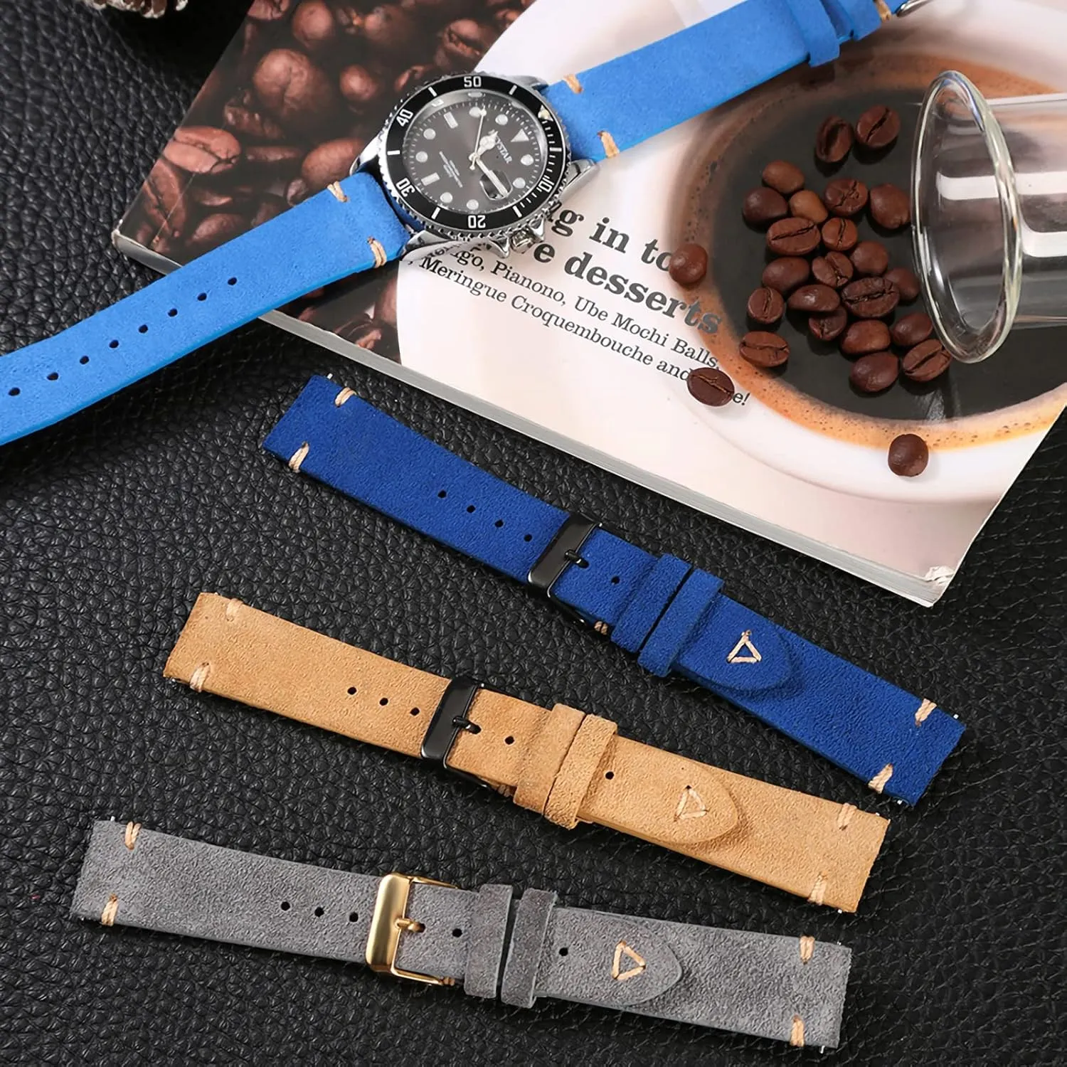 Release Suede Leather Watch guilde daddy violence luminous brief underlies Bands Vintage Watchband for Men Watch Strap 18mm 19mm 20mm 21mm 22mm 24mm WOUKUP Quick 