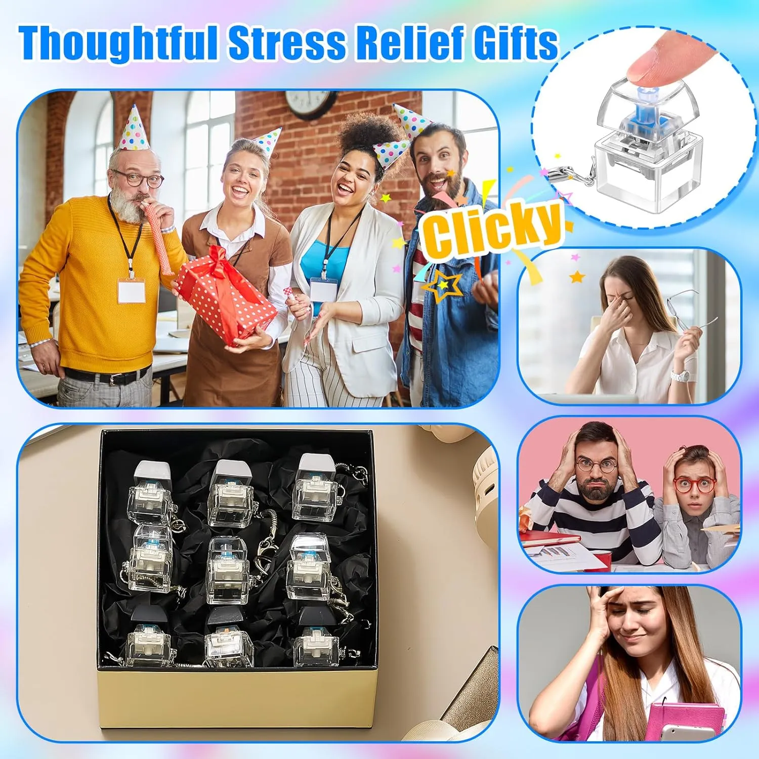 Relief Keycap Gothic for Boys Girls Students Decompression Gifts (Translucent 3 Colors) Nosiny 24 Pcs Keyboard Fidget Toys Keyboard Fidget Keychains for Adults Teens Finger Stress 