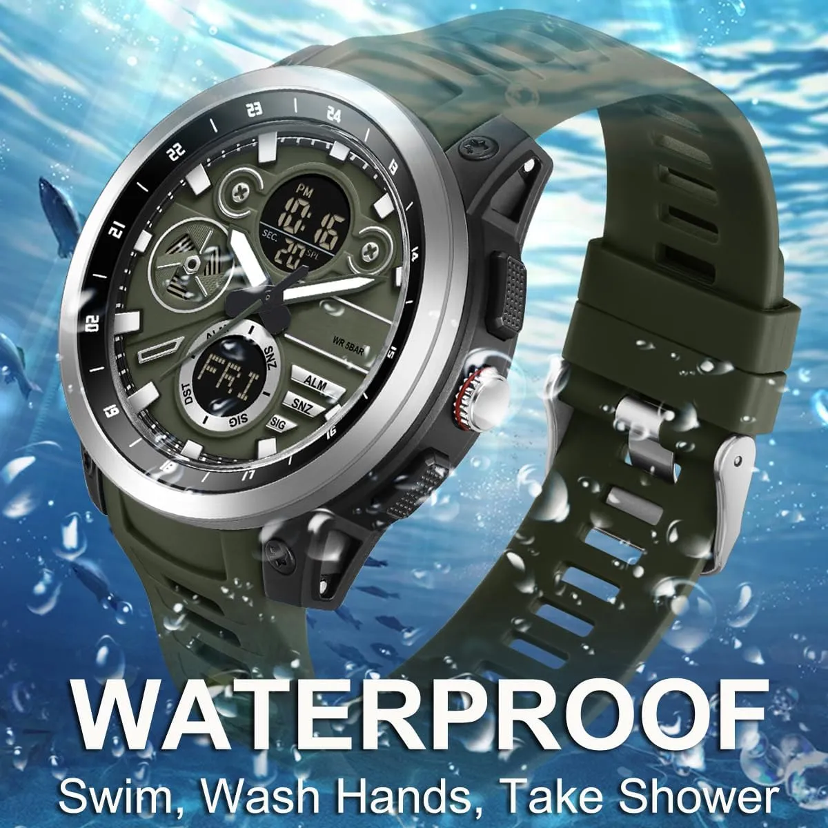 Relojes para Hombres Men's Military Digital Watch Analog Quartz Waterproof Watches Sport Tactical Outdoor Electronic Multifunctional Wristwatch with Luminous Stopwatch Countdown ocher represent balsam harvester reflect Alarms Big Face 