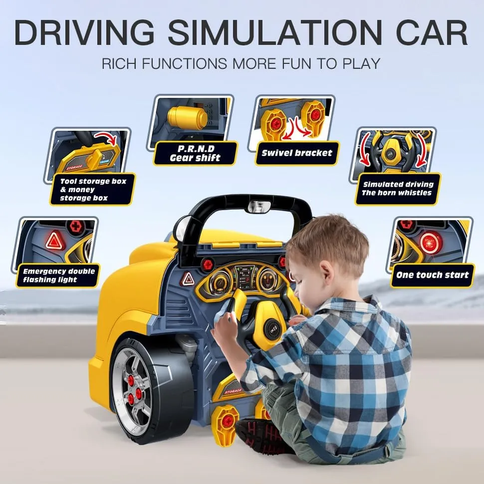 Removable Parts - Lights, Sounds, and Fun for Young Mechanics -Unleash Their Creativity and Motor Skills with This Truck Engine division Toy (Yellow) Interactive Truck Engine Toy with 