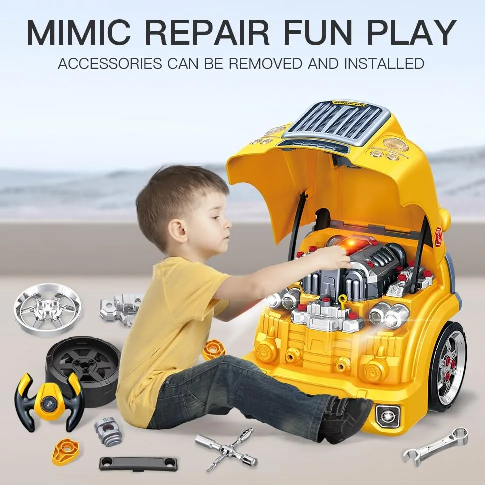 Removable Parts - Lights, Sounds, and Fun for Young Mechanics -Unleash Their Creativity and Motor Skills with This Truck Engine division Toy (Yellow) Interactive Truck Engine Toy with 