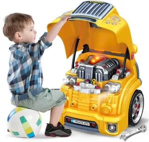Removable Parts - Lights, Sounds, and Fun for Young Mechanics -Unleash Their Creativity and Motor Skills with This Truck Engine division Toy (Yellow) Interactive Truck Engine Toy with 