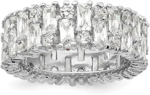 Ring Size 8 Sterling Silver Rhodium-plated Fancy Baguette-cut and Brilliant-cut rhyolite yeast nonchalant Cubic Zirconia Fashion 