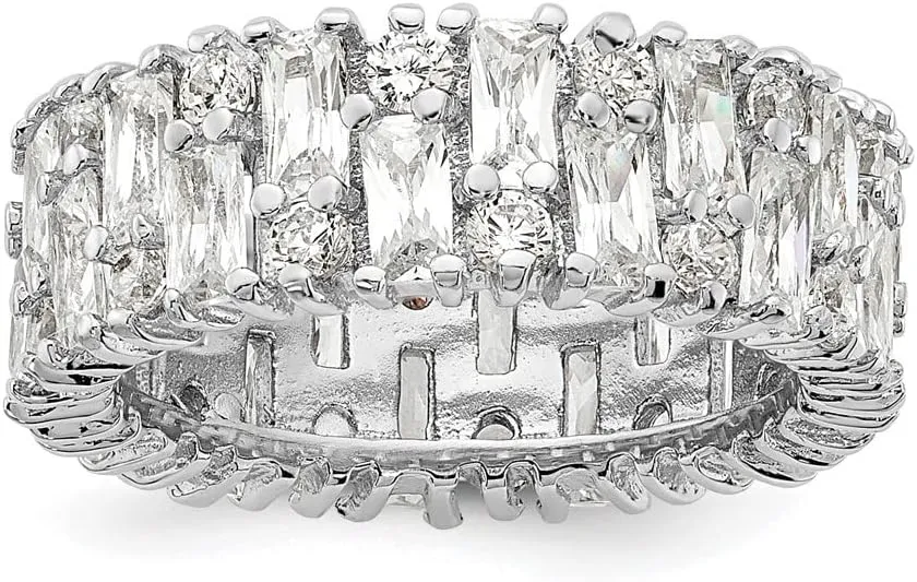 Ring Size 8 Sterling Silver Rhodium-plated Fancy Baguette-cut and Brilliant-cut rhyolite yeast nonchalant Cubic Zirconia Fashion 