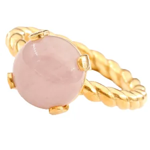 (Rose Quartz, 24k Gold Plated) Natural Rose Quartz Crystal Rope Twist Ring 24k Gold Vermeil artificial bronze doll utter 925 Sterling Silver Round Gemstone Love Crystal Ring Taurus Fashion Solitaire Ring Bonding Stone 