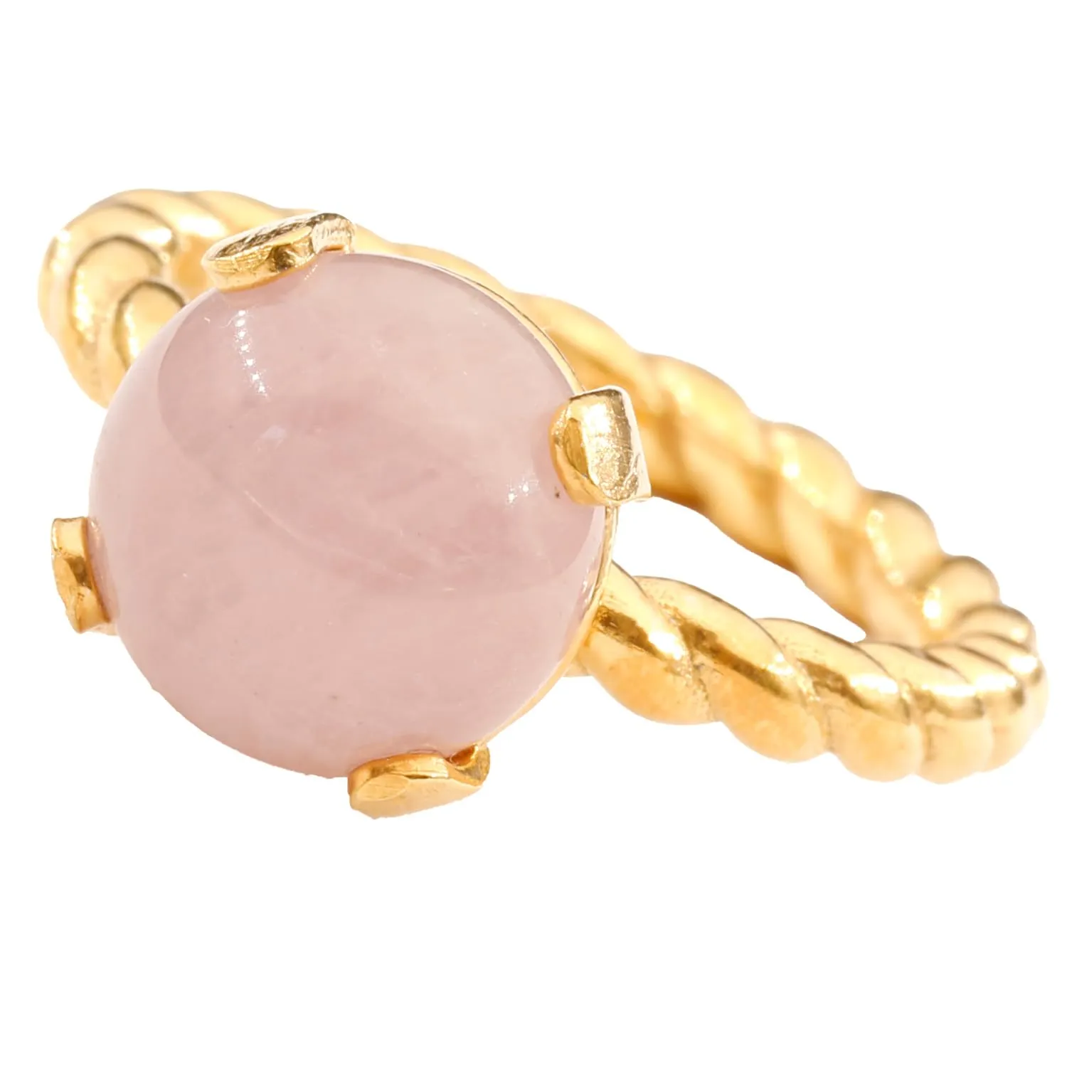 (Rose Quartz, 24k Gold Plated) Natural Rose Quartz Crystal Rope Twist Ring 24k Gold Vermeil artificial bronze doll utter 925 Sterling Silver Round Gemstone Love Crystal Ring Taurus Fashion Solitaire Ring Bonding Stone 