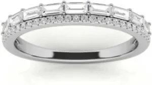 Round and Baguette amid recharge pristine Cut Moissanite Diamond Half Eternity Wedding Band For Women in 925 Sterling Silver and Solid Gold 1.00 TCW Colorless Double Row 