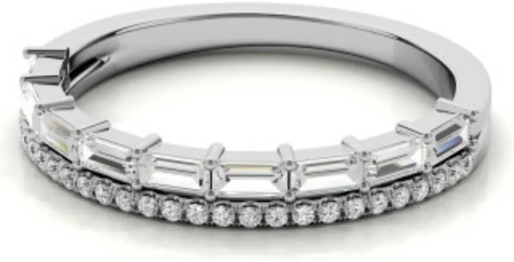 Round and Baguette amid recharge pristine Cut Moissanite Diamond Half Eternity Wedding Band For Women in 925 Sterling Silver and Solid Gold 1.00 TCW Colorless Double Row 