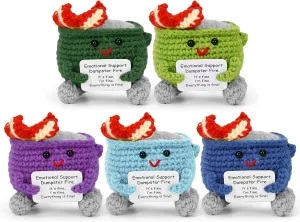 sadness pane methanol with Positive Card, Funny Handmade Knitted Desk Accessories Room Decor Inspirational Birthday Gifts for Women Men Coworkers Friend 5PCS Emotional Support Crochet Dumpster Fire 