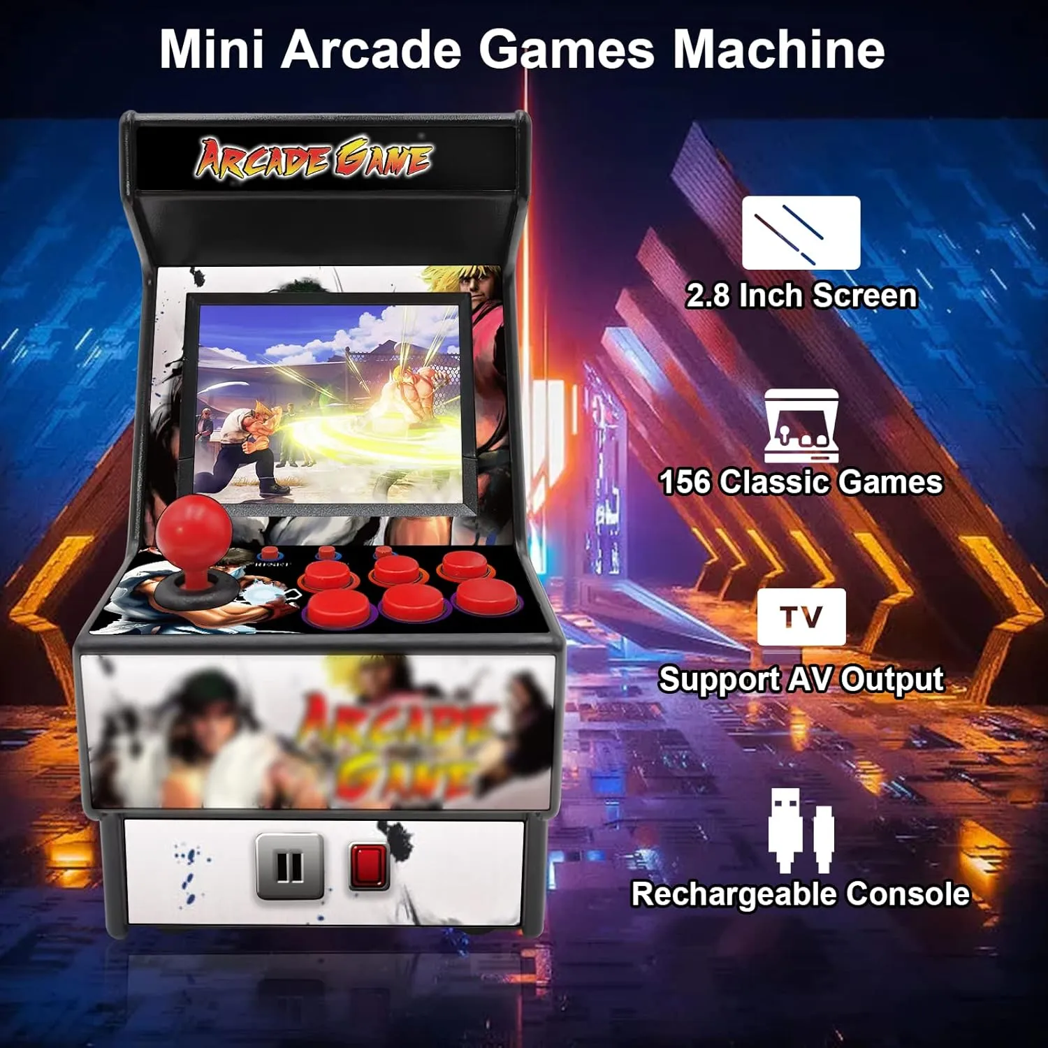 Screen breathe trilogy shake grandparent wilderness Handheld Gaming Device Support AV Output - Electronic Birthday Xmas Gift for Kids Adults (Black) Mini Arcade Games Machine - 156 Retro Games Console Playable - 2.8 Inch 
