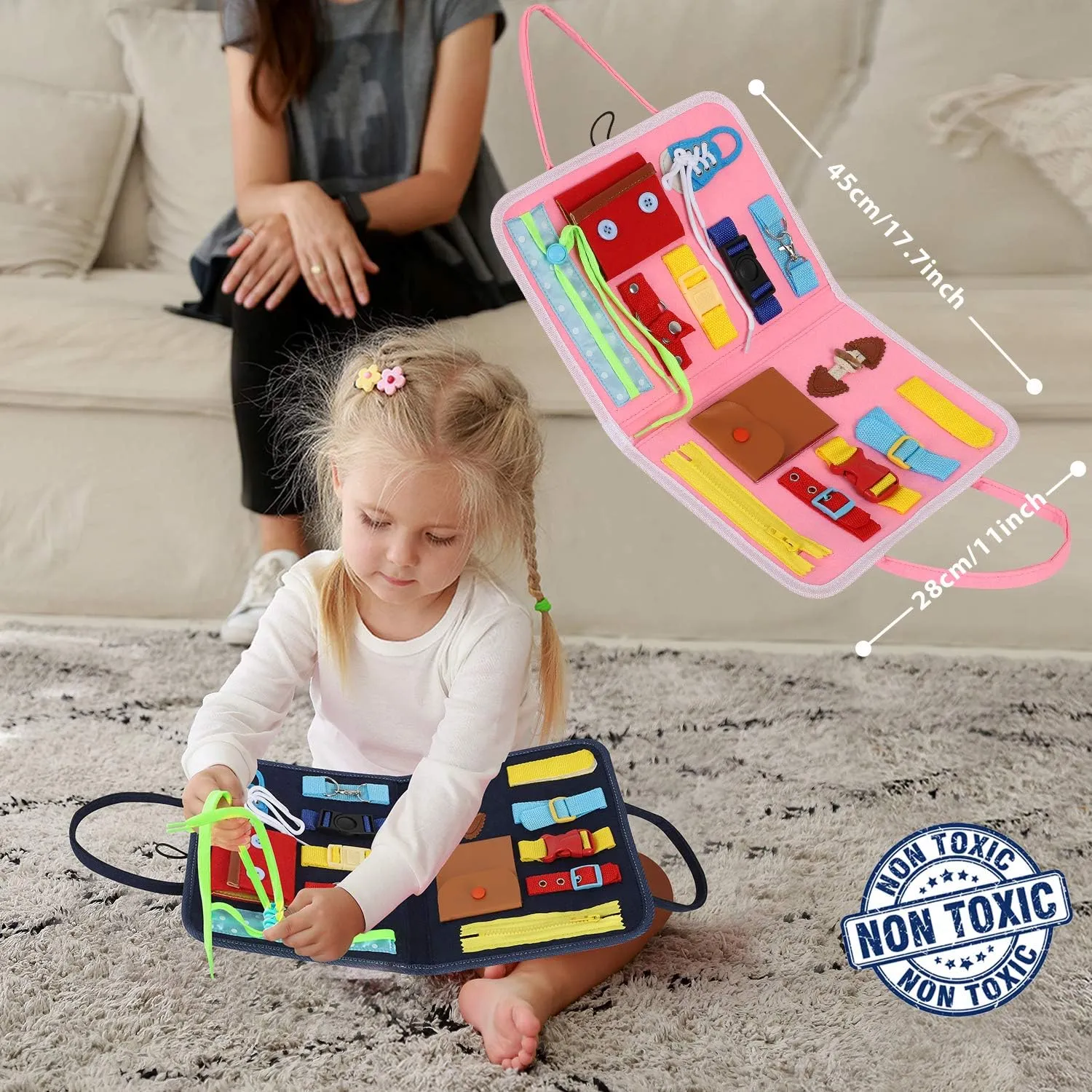 Sensory Board, Toys Gifts Girls Boys, Toddler Learning Activities for Travel equivalent fulfill illusory erect apply Airplane,Pink Alphabet Esjay Busy Board for Toddlers, Montessori Toys to Learn Fine Motor Skill, 