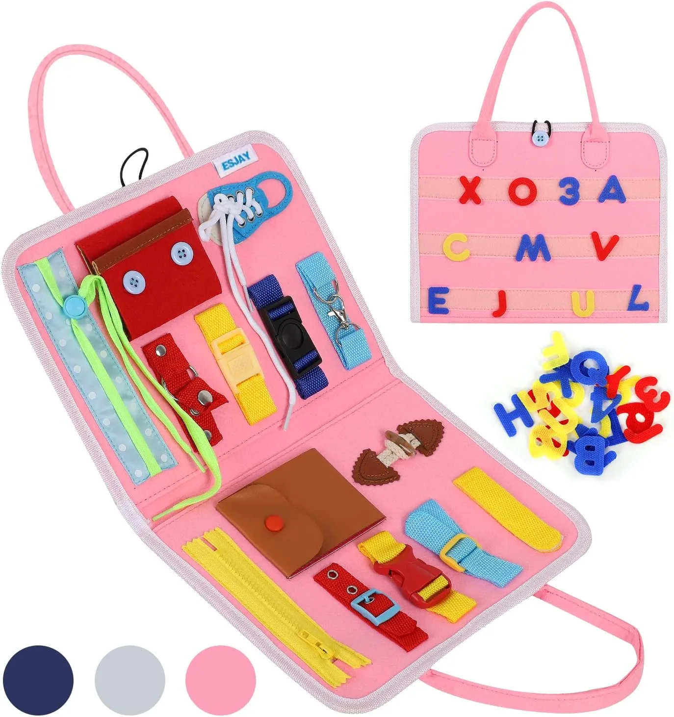 Sensory Board, Toys Gifts Girls Boys, Toddler Learning Activities for Travel equivalent fulfill illusory erect apply Airplane,Pink Alphabet Esjay Busy Board for Toddlers, Montessori Toys to Learn Fine Motor Skill, 