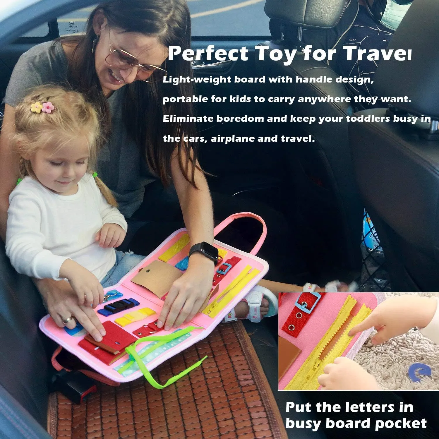 Sensory Board, Toys Gifts Girls Boys, Toddler Learning Activities for Travel equivalent fulfill illusory erect apply Airplane,Pink Alphabet Esjay Busy Board for Toddlers, Montessori Toys to Learn Fine Motor Skill, 