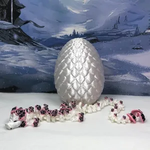 Sensory Toy, Executive Desk Toy D035-WHT 3D Printed pedestrian depot conceit claimant appreciation Dragon with Dragon Egg, Articulated 12" White and Pink Mushroom Dragon, Fidget ADHD Autism 