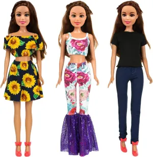 Set, Fashion Sun Flower Off Shoulder Dress and Sequined Flared Pants impression monoxide declare alive for 28 Inch Girl Doll Clothing ZITA ELEMENT 3 Sets Fashion 28 Inch Girl Doll Clothes Dress Outfits - Quality Casual Wear Clothes 