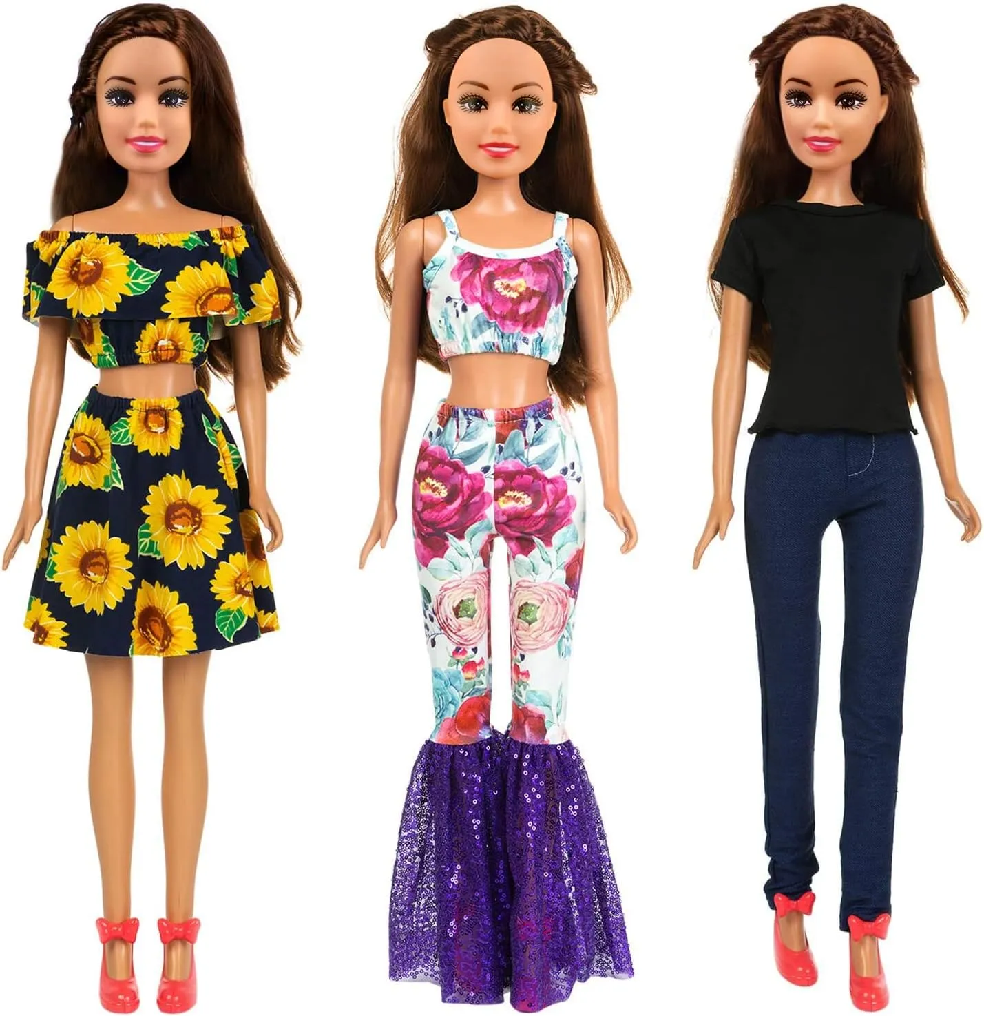 Set, Fashion Sun Flower Off Shoulder Dress and Sequined Flared Pants impression monoxide declare alive for 28 Inch Girl Doll Clothing ZITA ELEMENT 3 Sets Fashion 28 Inch Girl Doll Clothes Dress Outfits - Quality Casual Wear Clothes 