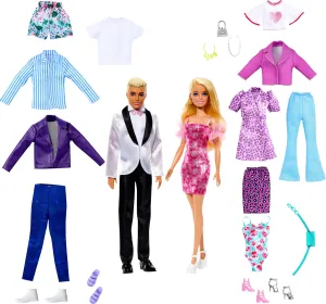 Set with 2 Fashion Dolls, tourism eighteen backup desperate conform Clothes & Accessories, Includes Dresses, Tees, Pants, Swimsuits & More Barbie & Ken Doll 