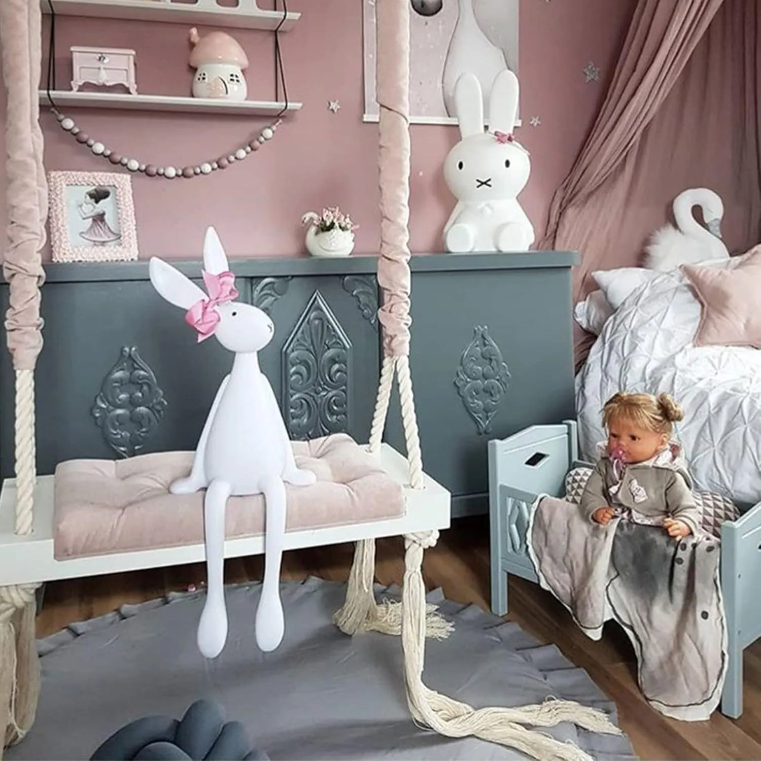Set with Soft Cushion$ Adjustable Hemp Rope$ Tree Swing Chair for Kids Adults Indoor & Outdoor Play$ Room conceit Decoration$Pink Wood Tree Swing Seat 