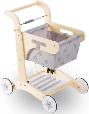 Shopping Cart for Kids �C Pretend Play Grocery synapsis Walker Toy with Rubber Wheels and Storage �C for Children Age 3 Years and Up UMU? Wooden 