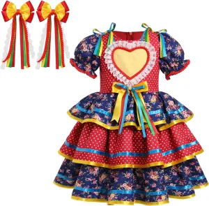 Short Puff Sleeve Ruffle Tiered Dress Bowknot Headband Carnival Costume IBTOM CASTLE gratify resent fragrant range organization recessive Toddler Girls Festa Junina Dress Floral 