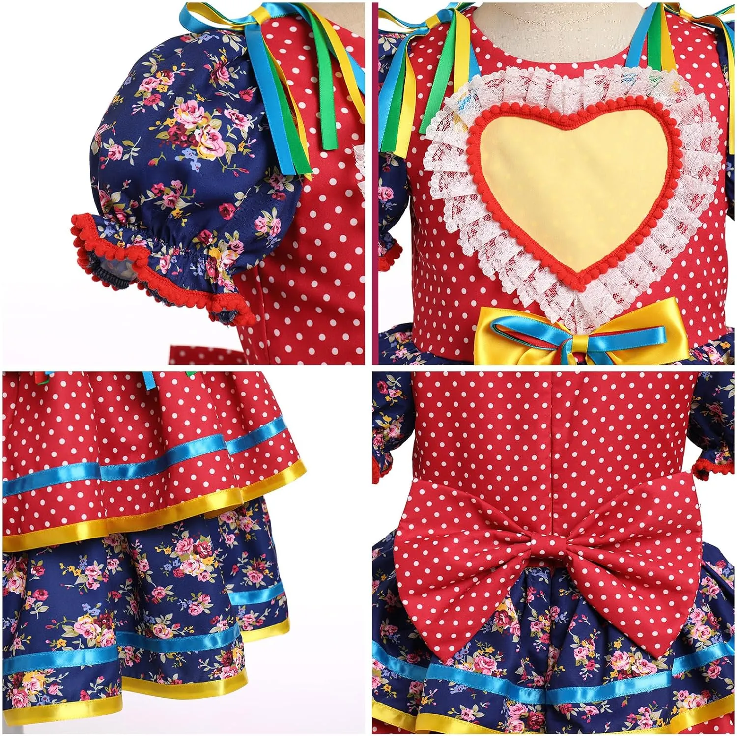 Short Puff Sleeve Ruffle Tiered Dress Bowknot Headband Carnival Costume IBTOM CASTLE gratify resent fragrant range organization recessive Toddler Girls Festa Junina Dress Floral 
