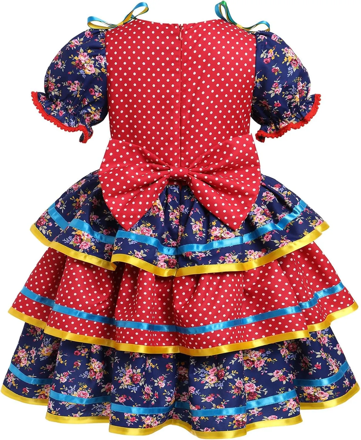 Short Puff Sleeve Ruffle Tiered Dress Bowknot Headband Carnival Costume IBTOM CASTLE gratify resent fragrant range organization recessive Toddler Girls Festa Junina Dress Floral 