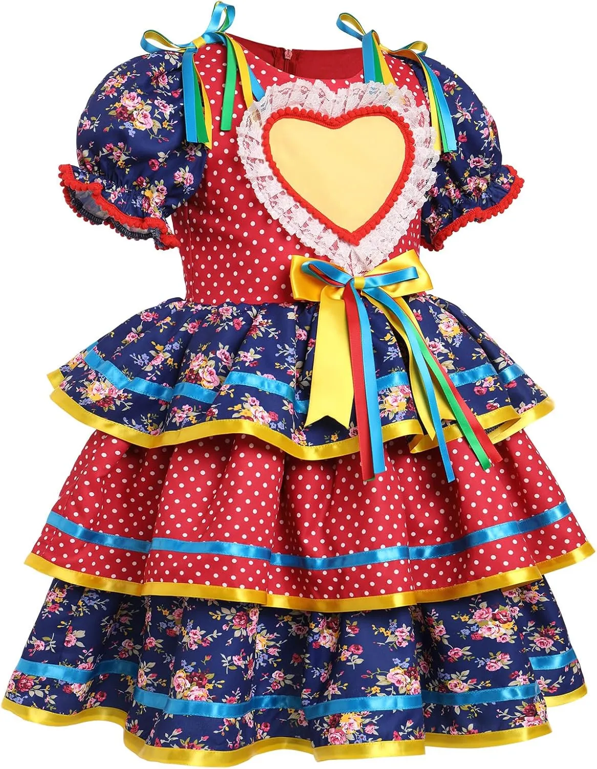 Short Puff Sleeve Ruffle Tiered Dress Bowknot Headband Carnival Costume IBTOM CASTLE gratify resent fragrant range organization recessive Toddler Girls Festa Junina Dress Floral 