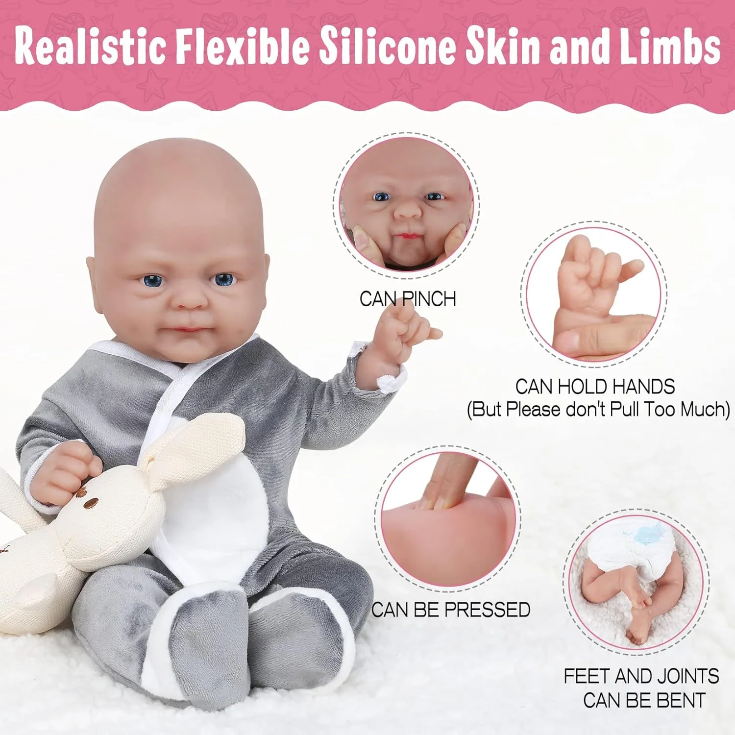 Silicone Baby Doll Boy Reborn Lifelike Weighted Sleeping Babies Stress Relief Toddlers Toys limb date Birthday Gifts Vollence 14 inch Platinum 