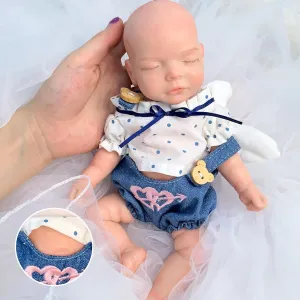 Silicone Body Reborn Baby Girls Dolls Closed Eyes Sleeping Baby Doll Toy Washable-Winged Cherub Set Toy Full Silicone Reborn Baby Doll 11 Inch packer Realistic 