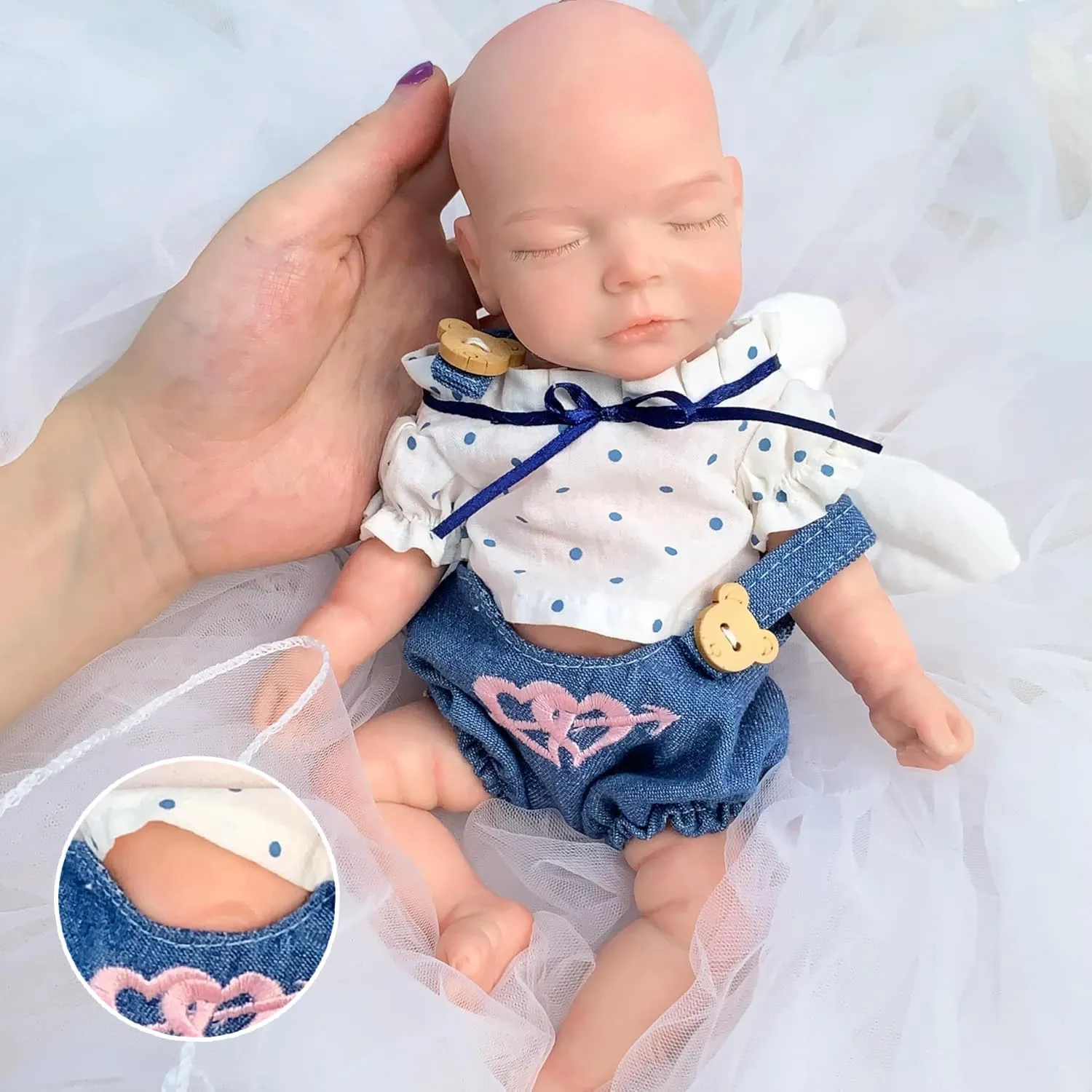 Silicone Body Reborn Baby Girls Dolls Closed Eyes Sleeping Baby Doll Toy Washable-Winged Cherub Set Toy Full Silicone Reborn Baby Doll 11 Inch packer Realistic 