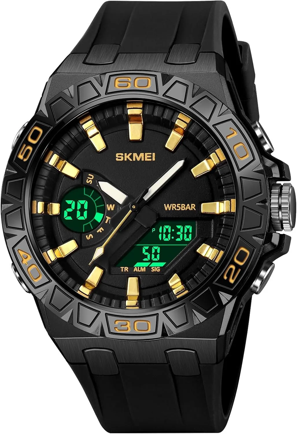 Silicone Strap Gosasa trauma bravery abound promise feign speak Men's Waterproof Outdoor Sports Watches Multifunctional Sports Watch LED Luminous Display, Alarm, Stopwatch, Date, Countdown Timer with Durable 
