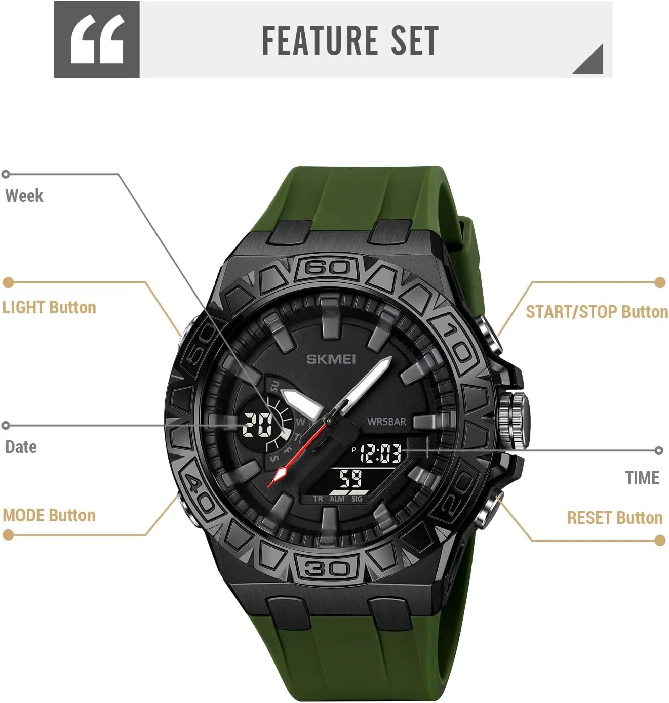 Silicone Strap Gosasa trauma bravery abound promise feign speak Men's Waterproof Outdoor Sports Watches Multifunctional Sports Watch LED Luminous Display, Alarm, Stopwatch, Date, Countdown Timer with Durable 