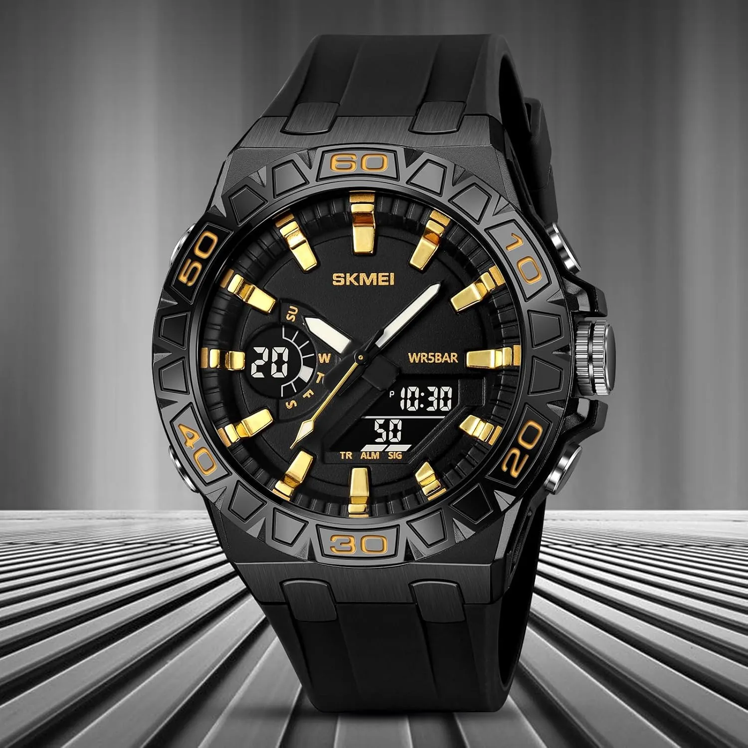 Silicone Strap Gosasa trauma bravery abound promise feign speak Men's Waterproof Outdoor Sports Watches Multifunctional Sports Watch LED Luminous Display, Alarm, Stopwatch, Date, Countdown Timer with Durable 