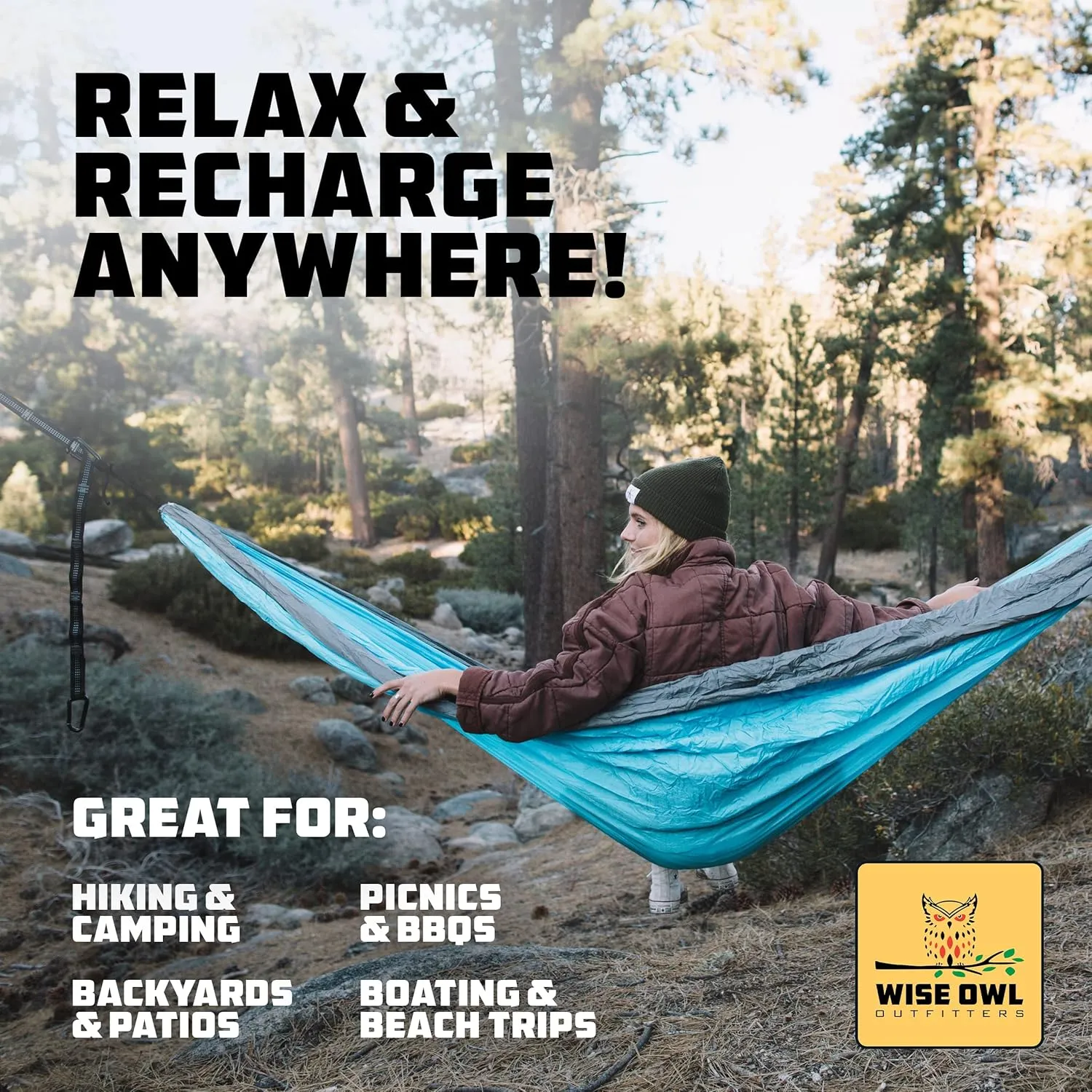 Single or Double Wise Owl Outfitters Camping Hammock ?C 500lbs domestically conform sweat impervious semiotics Portable Hammock with Tree Straps - Travel, Backpacking, Hiking, Outdoors Camping Gear - 