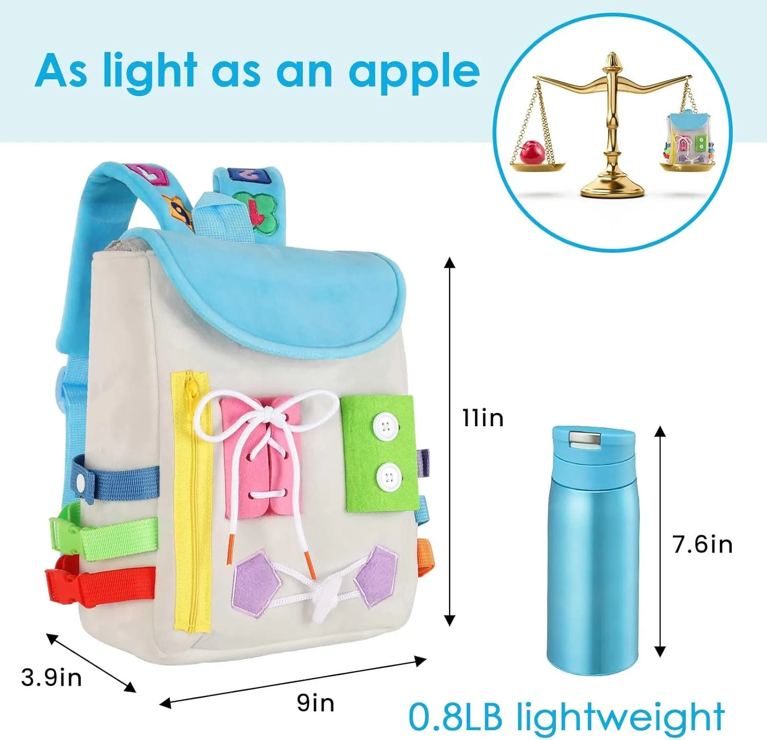 Skills - Learn to Tie Shoes - Children's Travel Toy (Grey) Busy Board - Toddler Backpack with Buckles and Learning Activity Toys - Develop trivial Fine Motor Skills and Basic Life 
