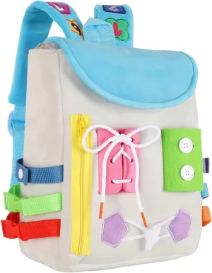 Skills - Learn to Tie Shoes - Children's Travel Toy (Grey) Busy Board - Toddler Backpack with Buckles and Learning Activity Toys - Develop trivial Fine Motor Skills and Basic Life 