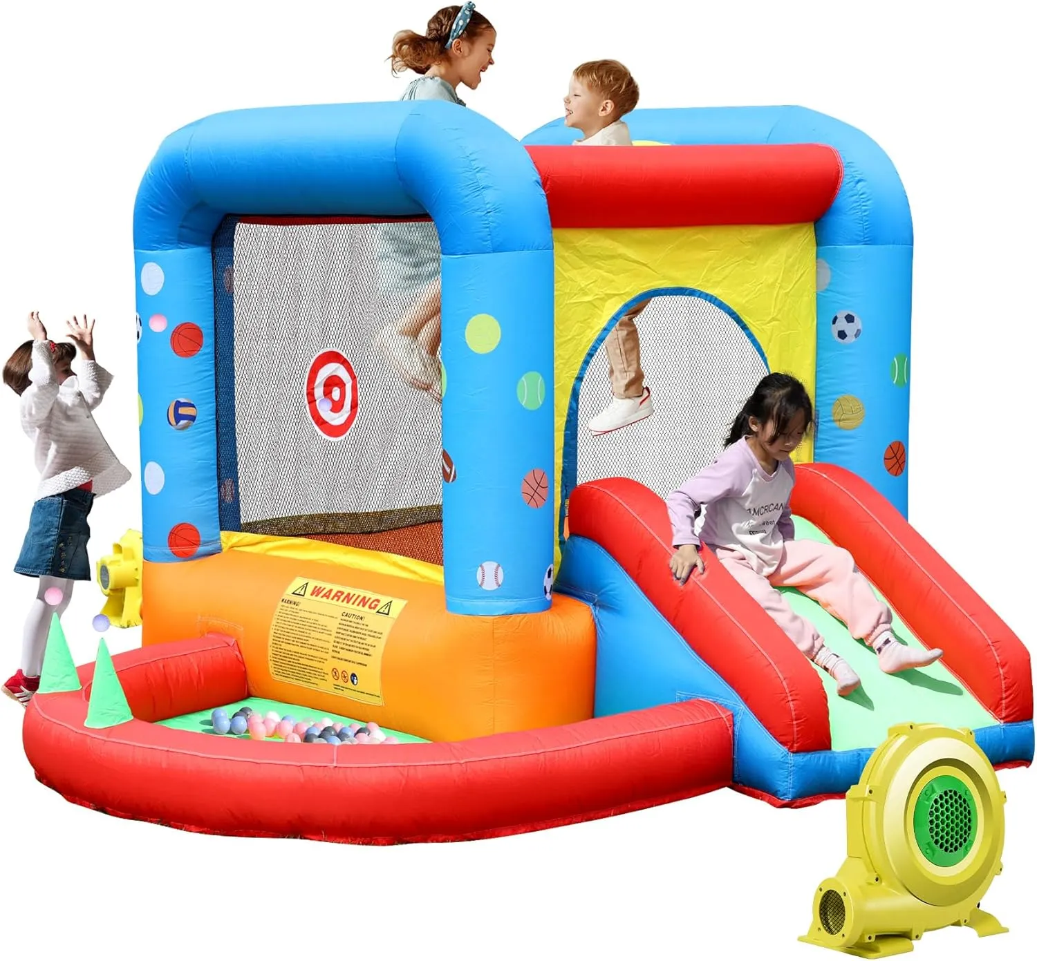 Slide for Indoor Outdoor Jumper Bouncer,Jumping Bouncy House with Blower, Ball Pit Pool, Basketball Hoop, Dart Game Inflatable sporadic jay wetland smelt innocent Bounce House, Bounce Castle 